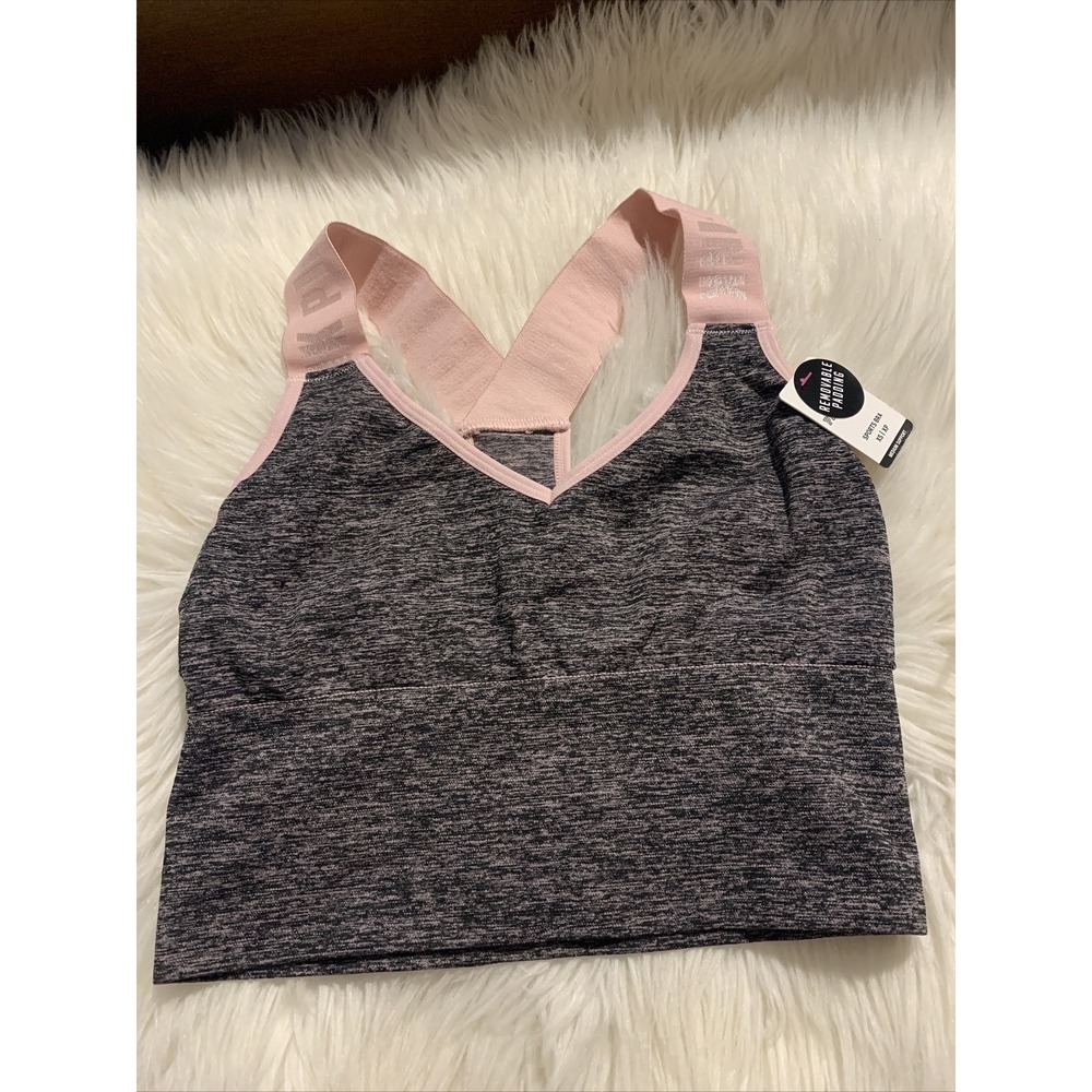 victoria's secret pink Lightly Lined Seamless Sports Bra XS Medium Support Gray